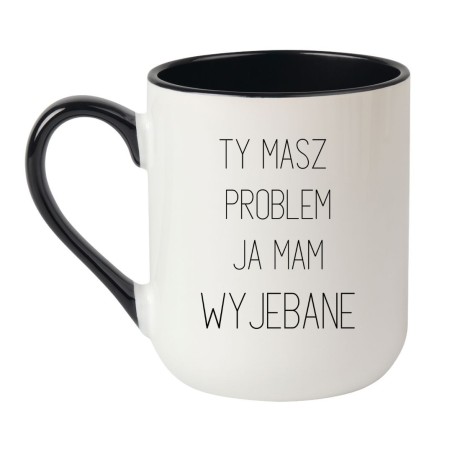 Kubek elegancki biało-czarny 330 ml z chamskim napisem – doskonały gadżet do biura