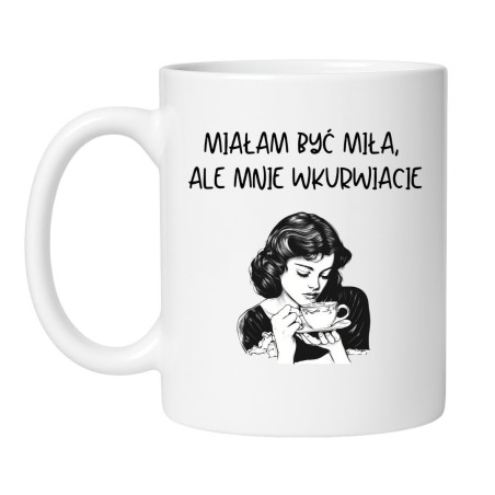 Śmieszny kubek biały 330 ml z wulgarnym napisem – doskonały gadżet do biura i na prezent