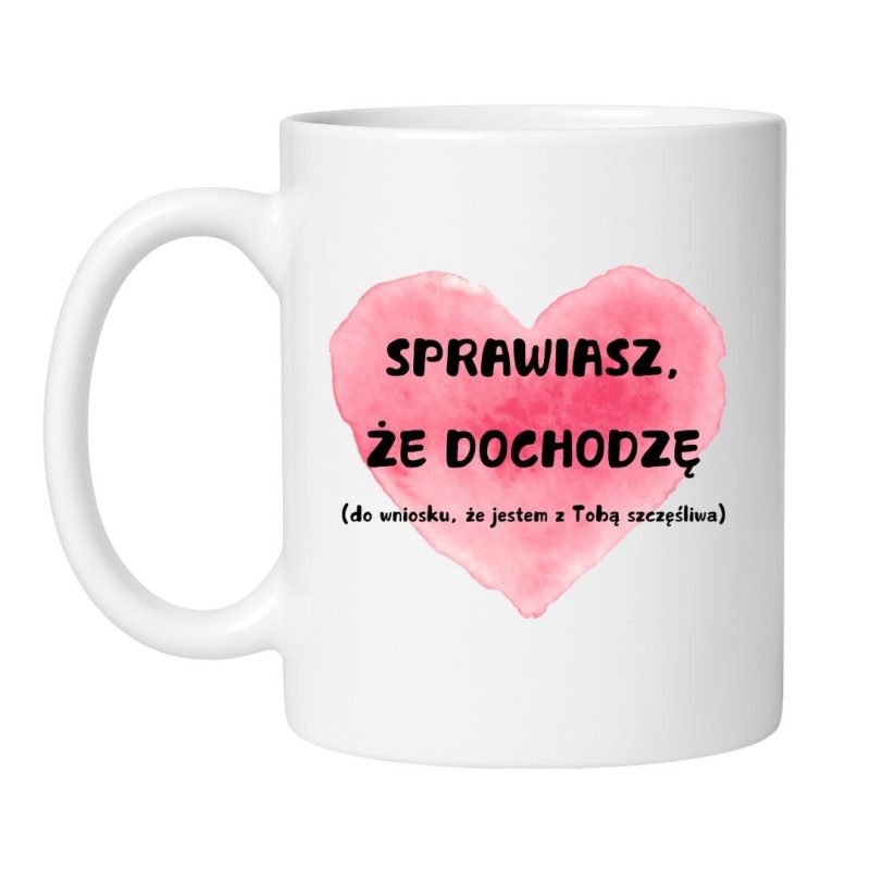 Śmieszny kubek biały 330 ml z zabawnym napisem – idealny dla zakochanych kawoszy