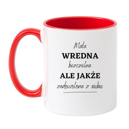 Kubek biało-czerwony 330 ml z napisem – śmieszny kubek dla niej, pełen charakteru