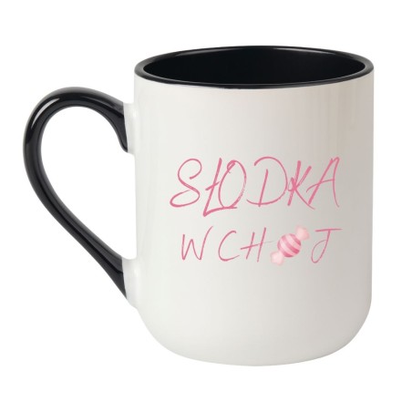 Kubek elegancki biało-czarny 330 ml z chamskim napisem – doskonały gadżet do biura