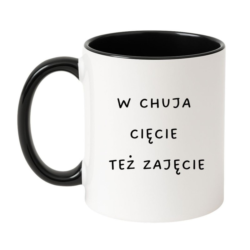 Kubek biało-czarny 330 ml z wulgarnym nadrukiem – chamski kubek bez cenzury, hit do biura