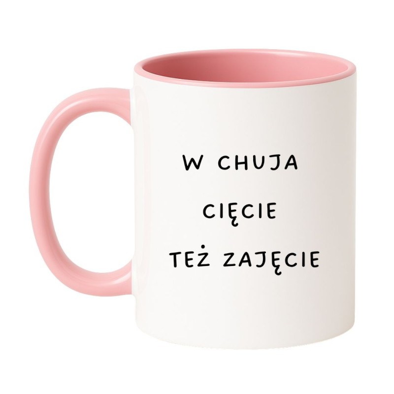 Kubek biało-różowy 330 ml z chamskim napisem – śmieszny kubek dla niej, pełen ironii