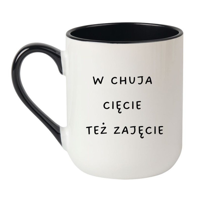 Kubek elegancki biało-czarny 330 ml z chamskim nadrukiem – humorystyczny kubek do pracy
