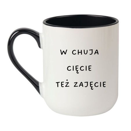Kubek elegancki biało-czarny 330 ml z chamskim nadrukiem – humorystyczny kubek do pracy