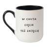 Kubek elegancki biało-czarny 330 ml z chamskim nadrukiem – humorystyczny kubek do pracy