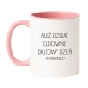 Kubek biało-różowy 330 ml z chamskim napisem – śmieszny kubek dla niej, pełen ironii