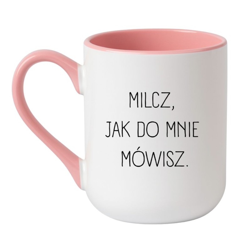 Kubek elegancki biało-różowy 330 ml z napisem bez cenzury – śmieszny kubek z charakterem