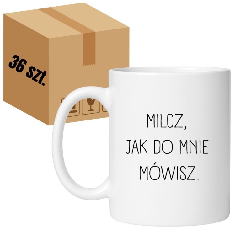 Kubek biały 330 ml z chamskim nadrukiem – zestaw 36 sztuk HURT, śmieszne kubki do biura