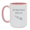Kubek duży biało-różowy 450 ml z humorystyczną grafiką piły – oryginalny prezent bez cenzury