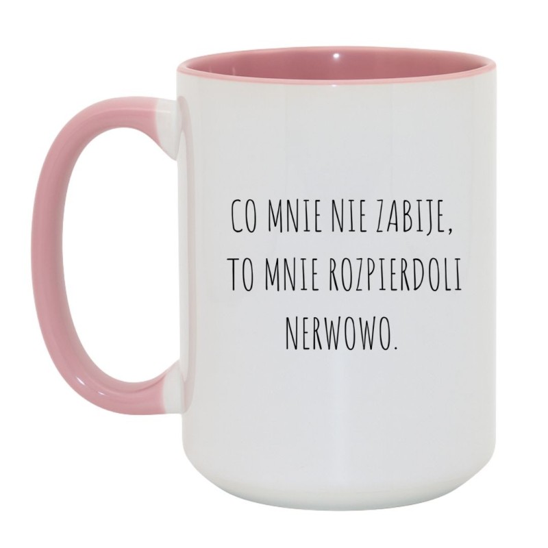 Kubek duży biało-różowy 450 ml ze śmiesznym chamskim nadrukiem – śmieszny prezent