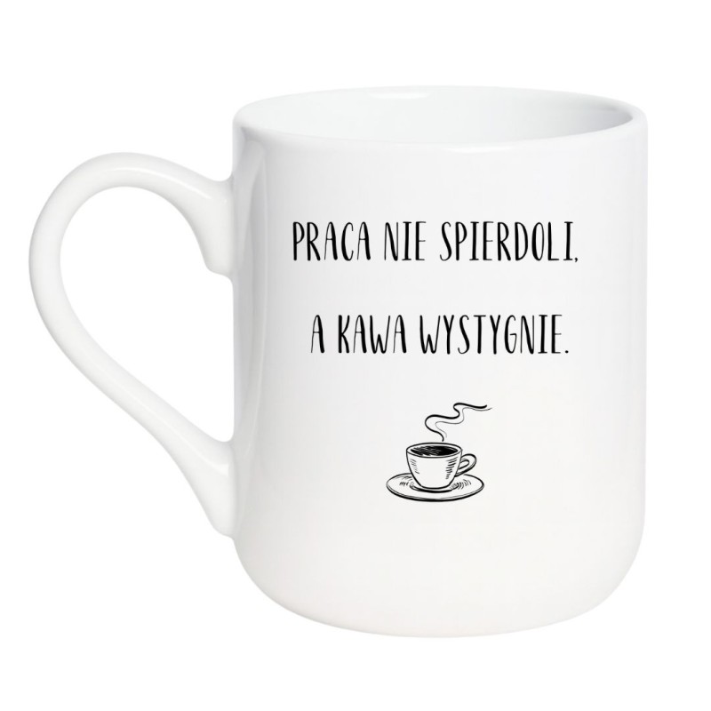 Kubek elegancki biały 330 ml ze śmiesznym nadrukiem – must-have dla fanów kawy