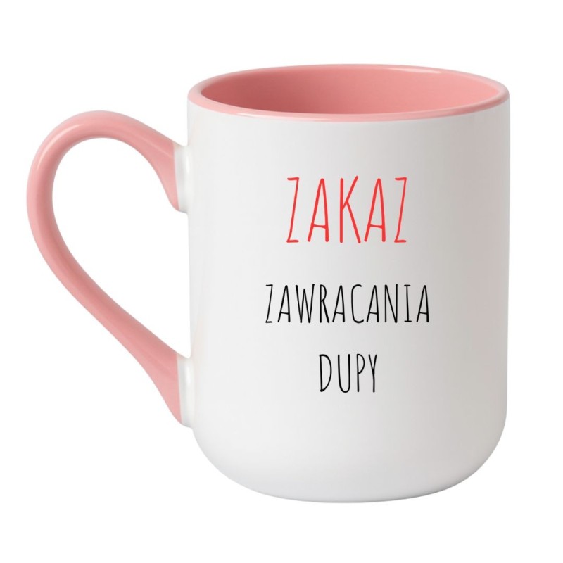 Kubek elegancki biało-różowy 330 ml z humorystycznym motywem – śmieszny kubek bez cenzury