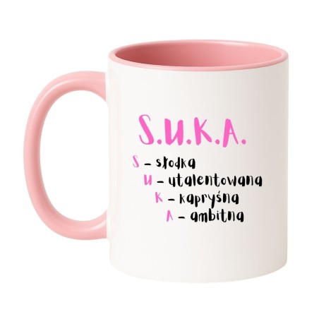 Kubek z zabawnym rozwinięciem skrótu S.U.K.A.