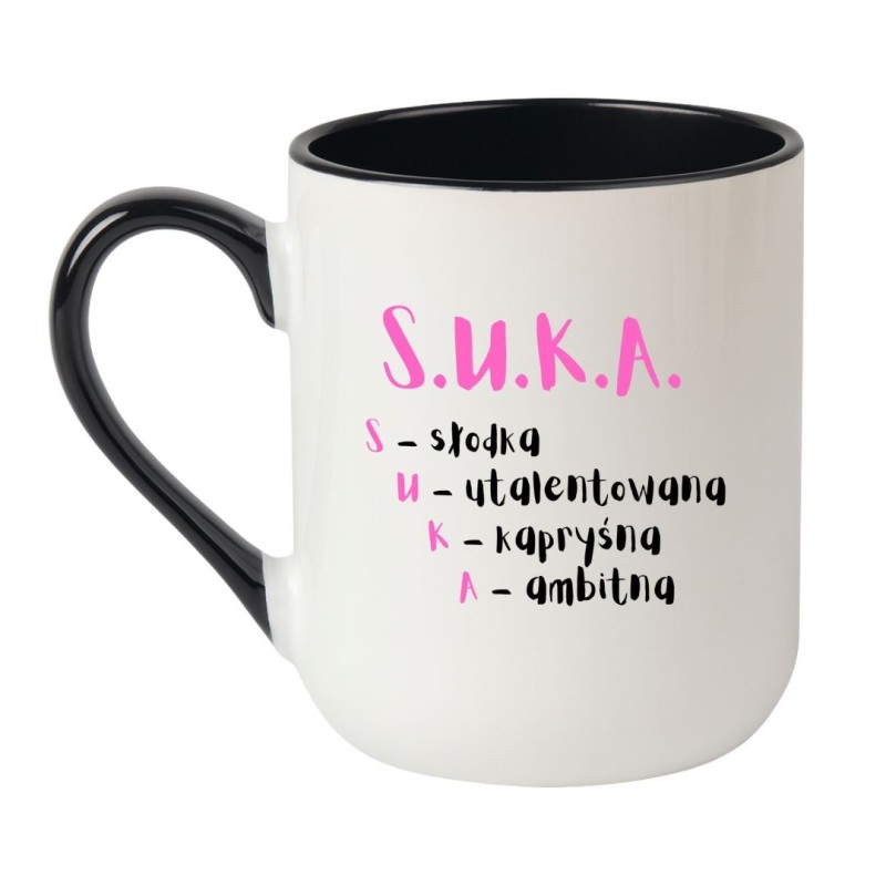 Kubek elegancki biało-czarny 330 ml z humorystycznym napisem – kubek z charakterem