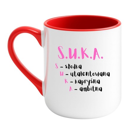 Kubek elegancki biało-czerwony 330 ml z motywem dla kobiet – śmieszny kubek do biura