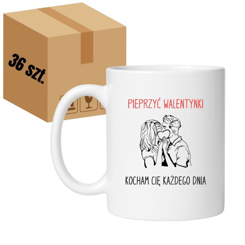Kubek biały 330 ml z nadrukiem bez cenzury – zestaw 36 sztuk HURT, kubki walentynkowe