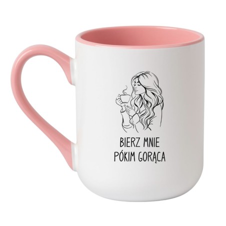 Kubek elegancki biało-różowy 330 ml ze śmiesznym napisem – kobiecy kubek z humorem