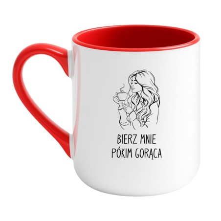 Kubek elegancki biało-czerwony 330 ml z zabawną ilustracją – humorystyczny gadżet