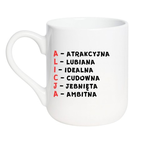 kubek imienny alicja z opisem charakteru, idealny na urodziny lub imieniny