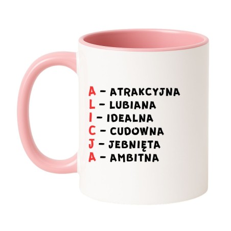 biały kubek ceramiczny alicja z autorskim projektem idealnym dla niej