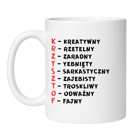 ceramiczny kubek krzysztof jako humorystyczny prezent dla mężczyzny