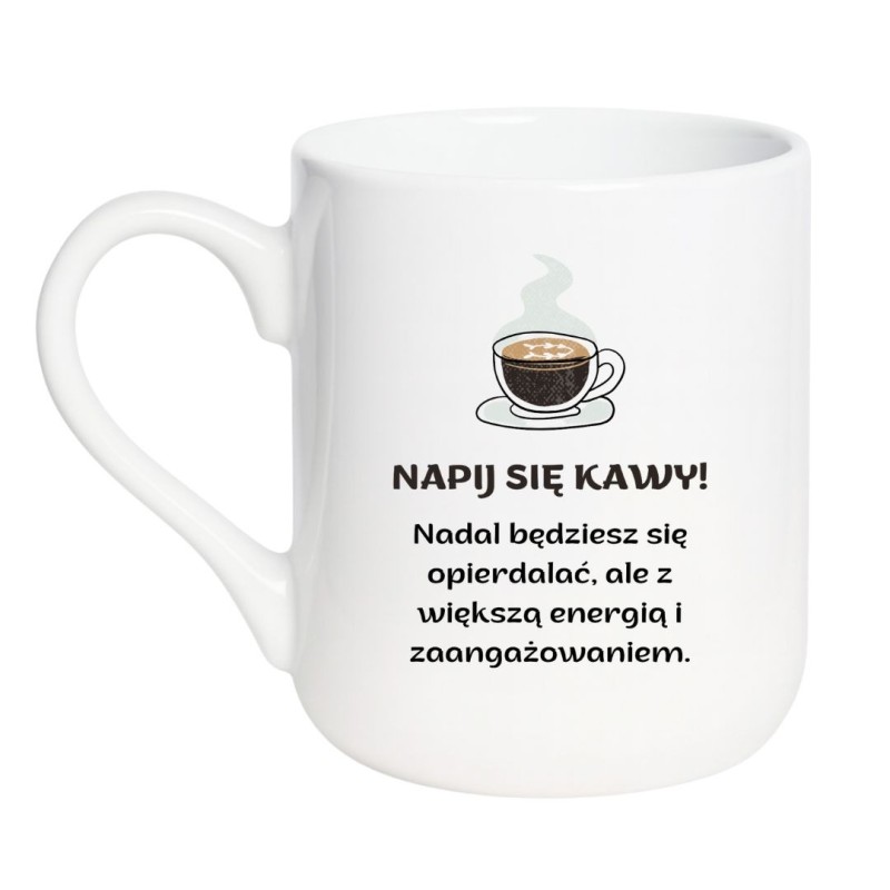 Kubek elegancki biały 330 ml z humorystycznym nadrukiem – śmieszny gadżet do biura i domu