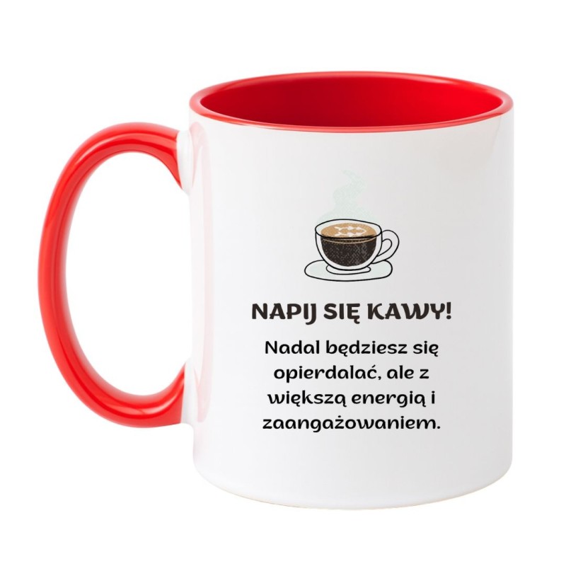 Kubek biało-czerwony 330 ml z wulgarnym nadrukiem – zabawny kubek do kawy, doskonały gadżet