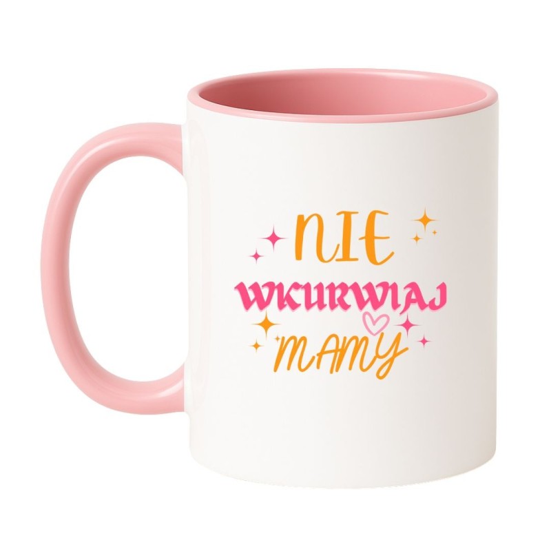 Kubek biało-różowy 330 ml z nadrukiem bez cenzury – zabawny kubek dla mamy, must-have w kuchni