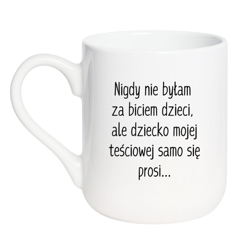Kubek elegancki biały 330 ml z chamskim napisem – śmieszny gadżet do biura i do domu