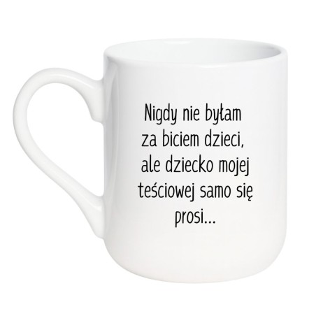 Kubek elegancki biały 330 ml z chamskim napisem – śmieszny gadżet do biura i do domu