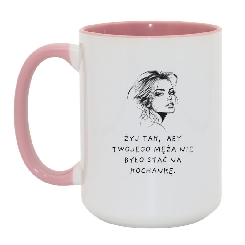 Kubek duży biało-różowy 450 ml z zabawnym obrazkiem – idealny kubek dla kawoszy.