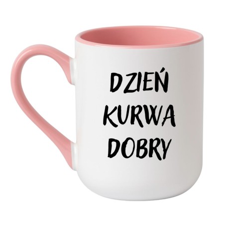 Kubek elegancki biało-różowy 330 ml z wulgarnym nadrukiem – śmieszny prezent bez cenzury.