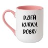 Kubek elegancki biało-różowy 330 ml z wulgarnym nadrukiem – śmieszny prezent bez cenzury.