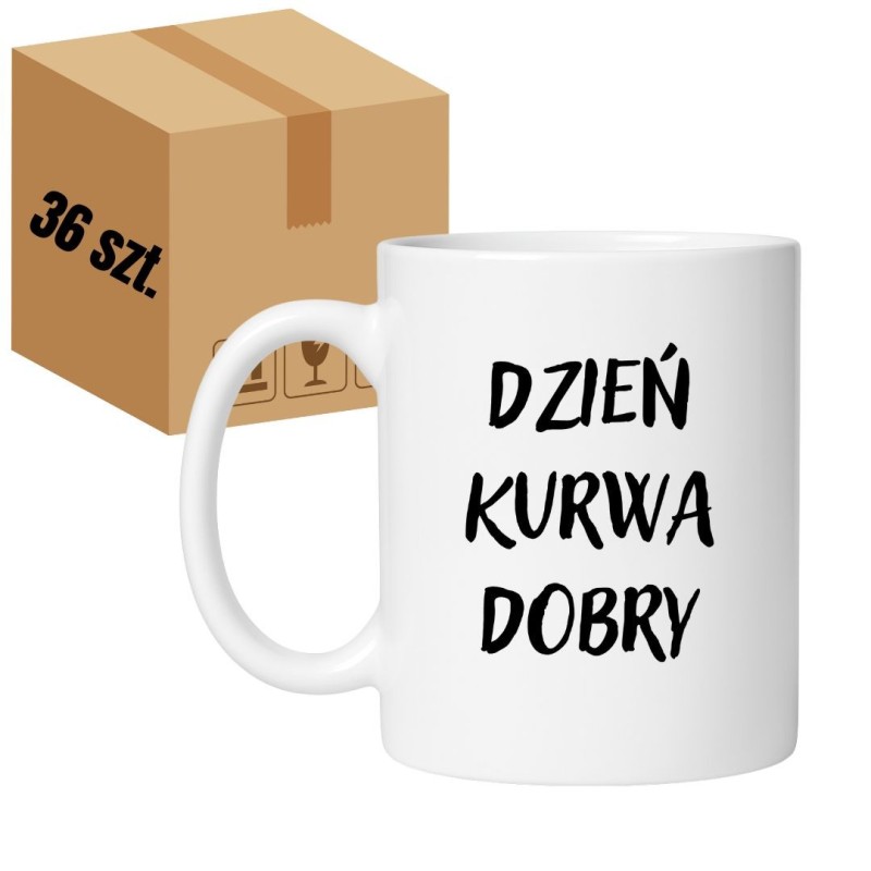 Kubek biały 330 ml z chamskim nadrukiem – zestaw 36 sztuk HURT, śmieszne kubki do biura.
