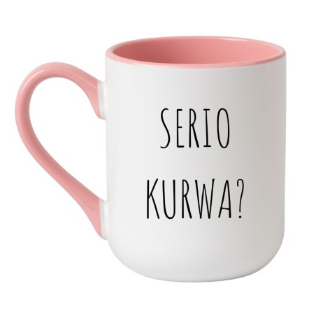 Kubek elegancki biało-różowy 330 ml z wulgarnym nadrukiem – śmieszny gadżet biurowy