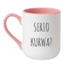 Kubek elegancki biało-różowy 330 ml z wulgarnym nadrukiem – śmieszny gadżet biurowy