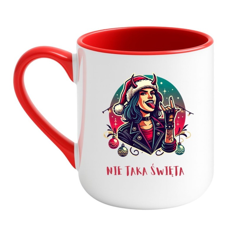 Kubek elegancki biało-czerwony 330 ml z rockową grafiką świąteczną – sprawdź bestseller