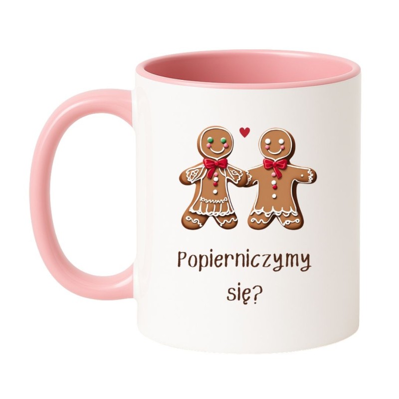 Kubek biało-różowy 330 ml z wesołą grafiką świąteczną – prezent dla niej bez cenzury