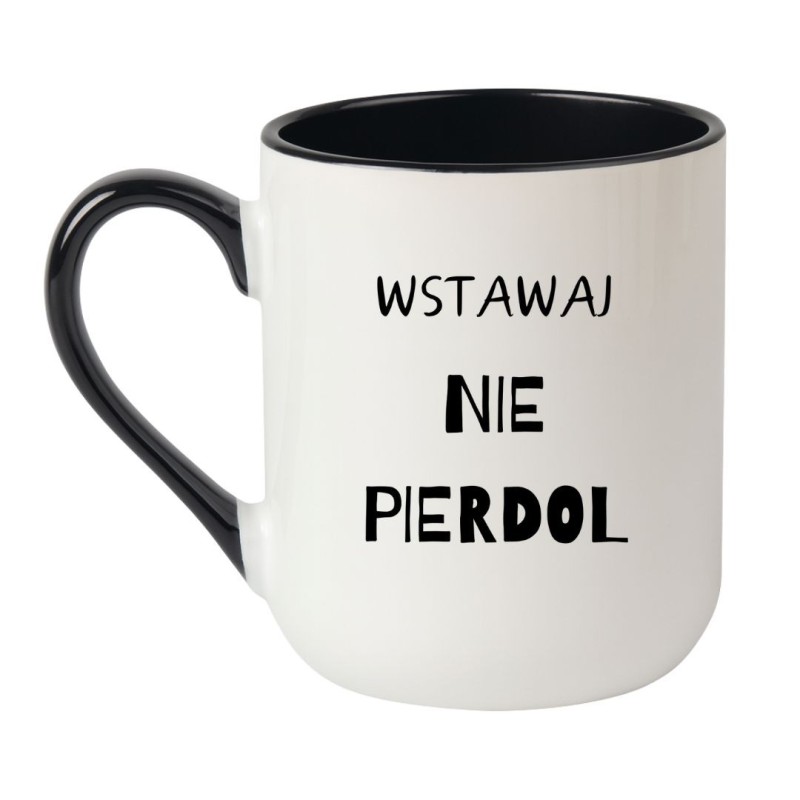 Kubek elegancki biało-czarny 330 ml z napisem bez cenzury – doskonały do pracy