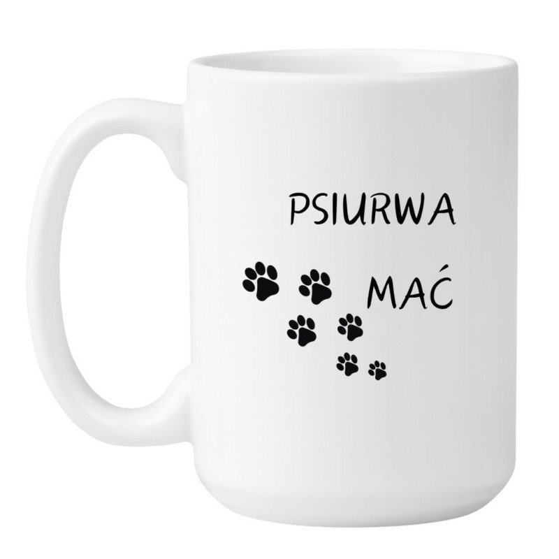 Kubek duży biały 450 ml z napisem bez cenzury i łapkami – must-have dla właścicieli psów