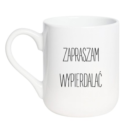Kubek elegancki biały 330 ml z chamskim napisem – must-have dla fanów czarnego humoru