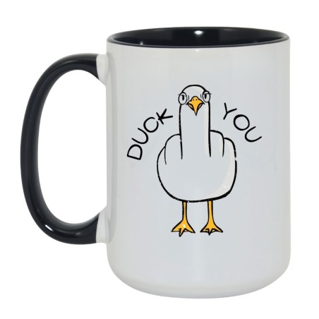 Duży kubek 450 ml biało czarny z napisem DUCK YOU i grafiką kaczki