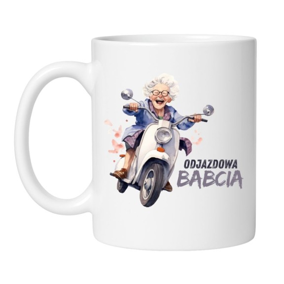 Kubek z nadrukiem babcia na skuterze