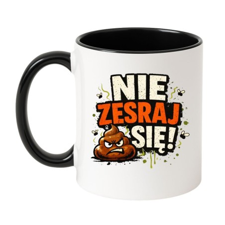 KUBEK „NIE ZESRAJ SIĘ!” ELEGANCKI BIAŁO-RÓŻOWY KLASYCZNY BIAŁO-CZARNY