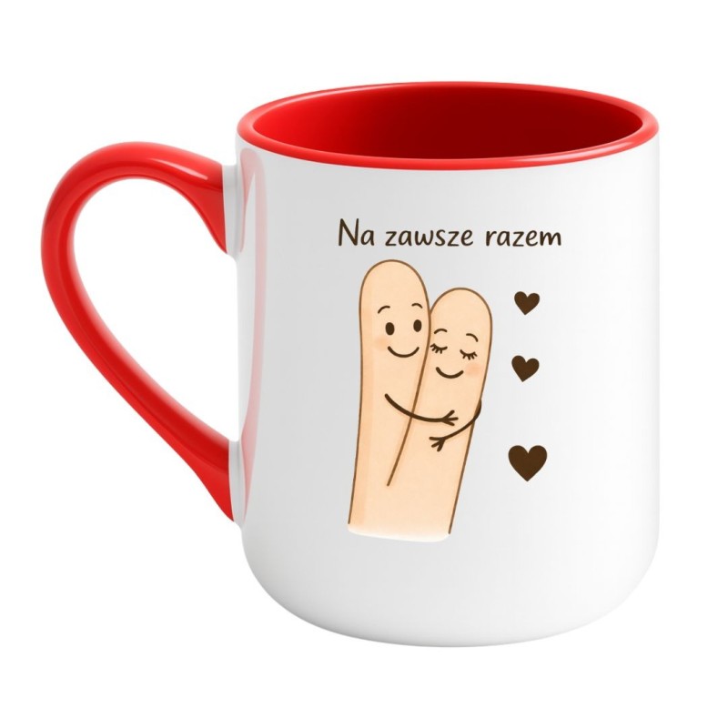 biało czerwony kubek miłosny z napisem na zawsze razem