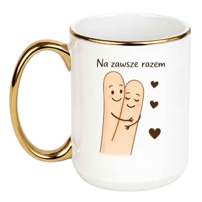 biało złoty kubek miłosny z napisem na zawsze razem