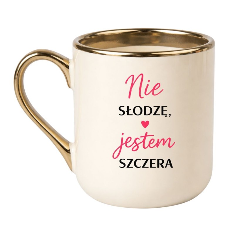 KUBEK "NIE SŁODZĘ, JESTEM SZCZERA" BIAŁO-KREMOWY