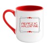 Śmieszny Biało Czerwony Kubek Elegant Coffee 330 ml na Walentynki z Napisem "PIEPRZYĆ WALENTYNKI"