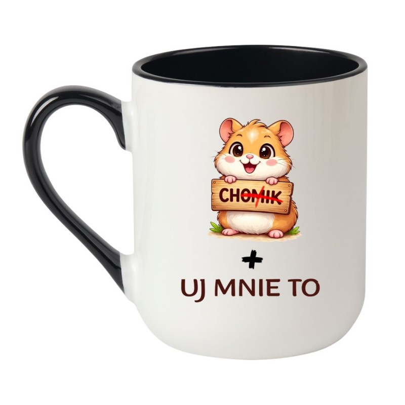 Biało Czarny Kubek z Chomikiem 330 ml "CHUJ MNIE TO"